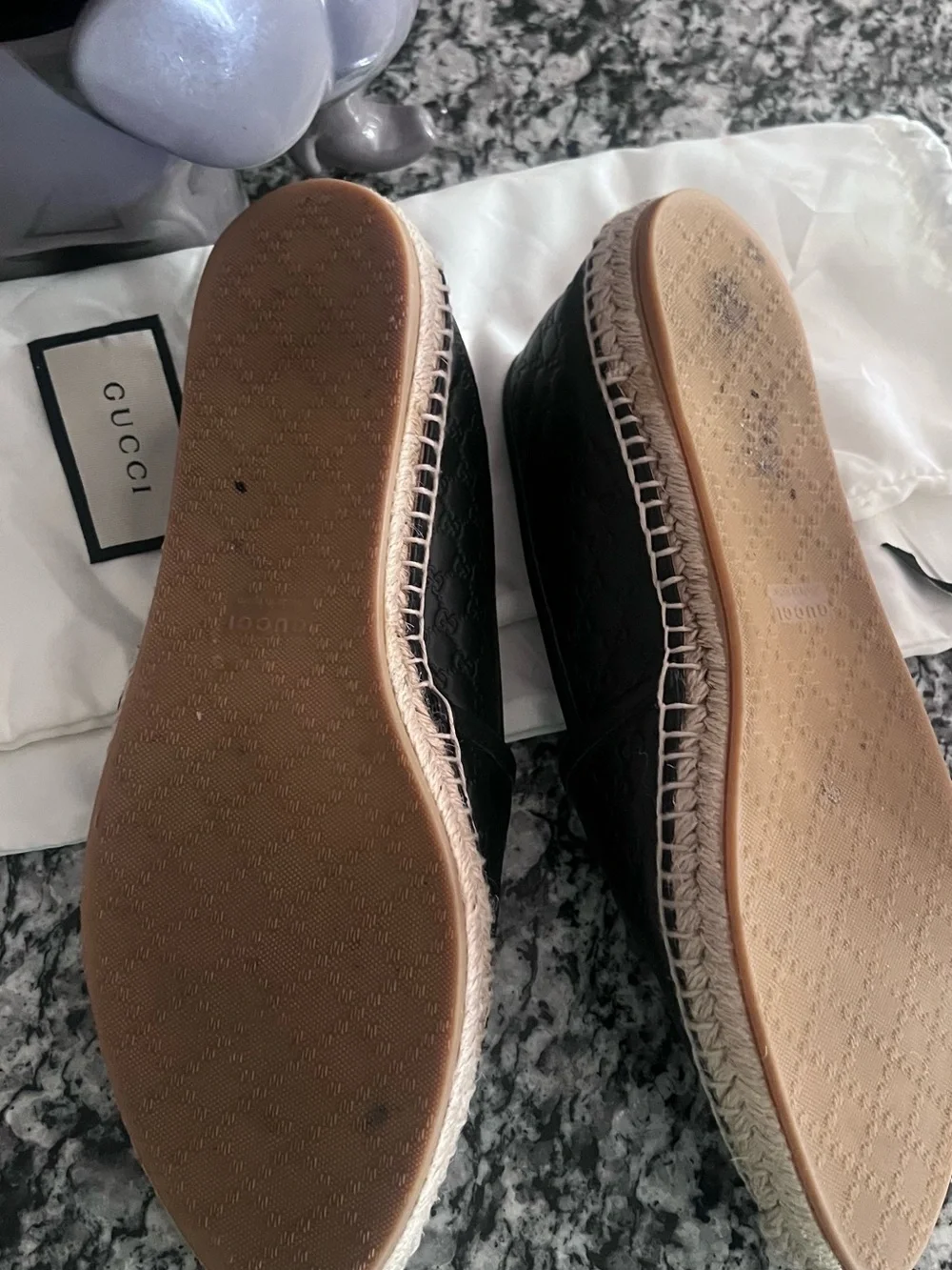Gucci Black Leather Espadrille Slip-Ons with Braided Trim - Picture 6 of 9